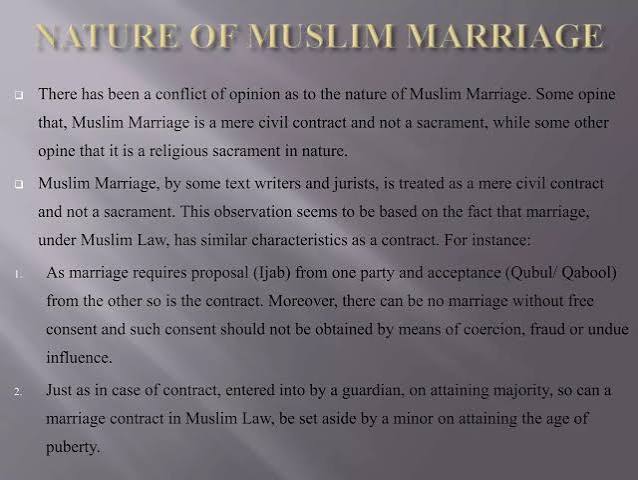 What are the various aspects of Muslim marriage ? Also explain nature and objectives of Muslim Marriage.